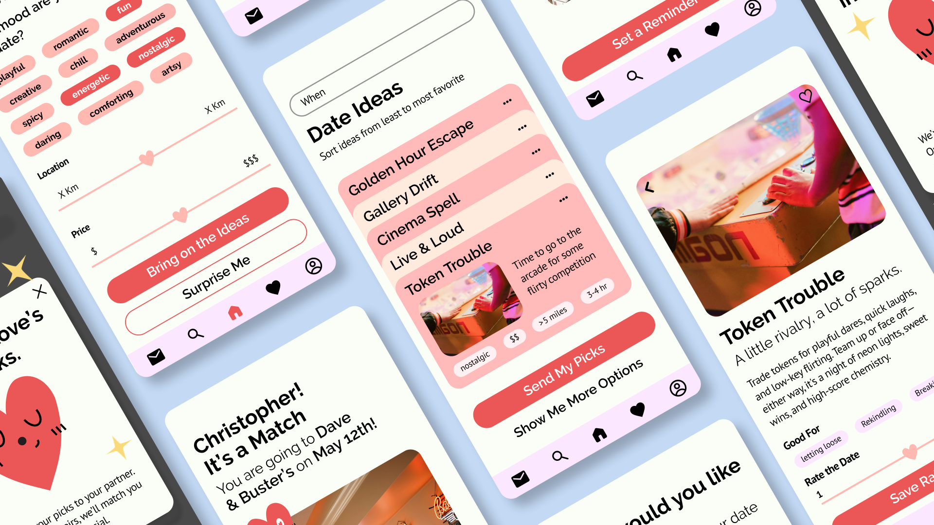 Angled perspective composition of multiple Tandem app screens layered together